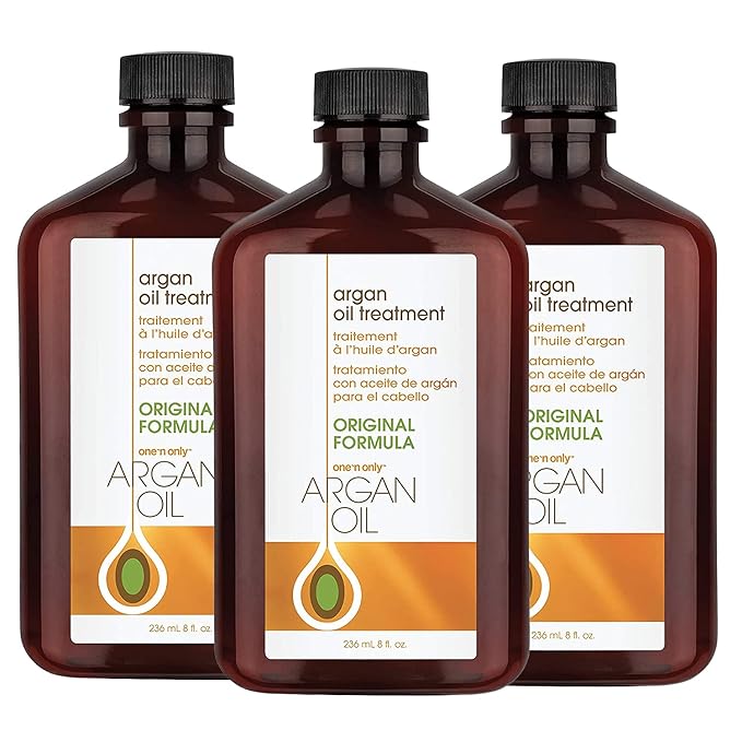 One n Only Argan Oil Hair Treatment - Lightweight & Hydrating Hair Oil for Natural, Wigs & Extensions - Shine Enhancing, Heat Protectant & Frizz Control (8 oz, 3pk)