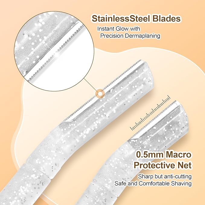 Women’s Dermaplane Razor for Face & Eyebrow - Anti-Cutting Japanese Blades for Eyebrow and Facial Hair Removal, Achieve Silky Skin and Perfect Brows (Transparent, 6 Count)