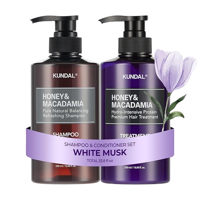 KUNDAL Korean Shampoo and Conditioner Set – [White Musk], Salon-quality, Long Lasting Scent, Moisturizing, Sulfate-Free Formula with Argan & Macadamia Oil, 16.9 fl oz (2 Pack)