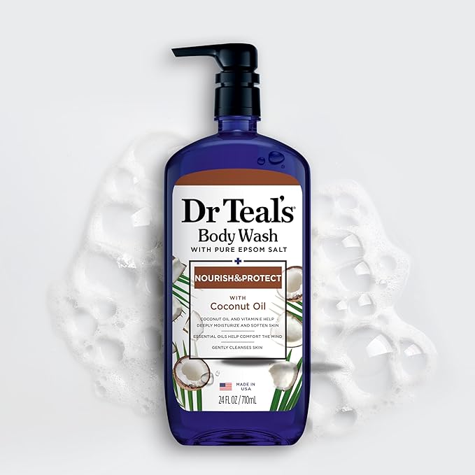 Dr Teal's Body Wash with Pure Epsom Salt, with Coconut Oil, 24 fl oz (Pack of 4)