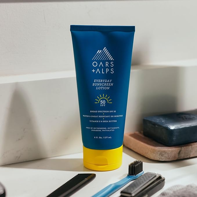 Oars + Alps Everyday SPF 50 Sunscreen Body Lotion, Naturally Derived Skin Care Infused with Aloe Leaf Juice and Vitamin E, 6 Fl Oz