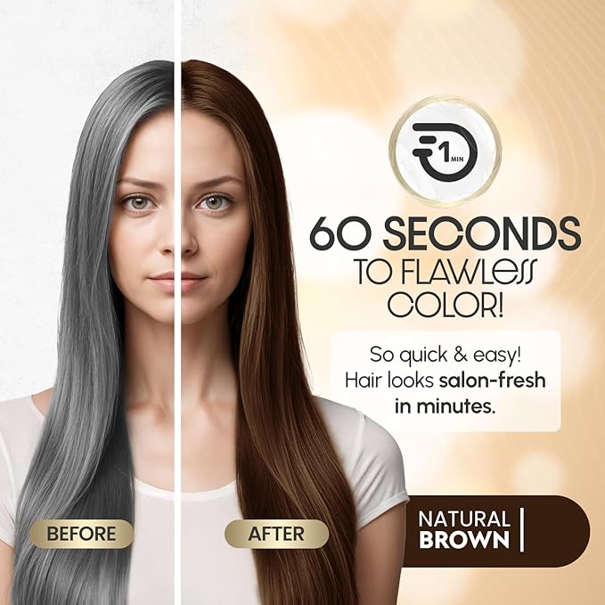Natrual Brown Rapid Infusion Hair Color Cream, Permanent Hair Dye in One Minute with Comb Applicator and Argan Oil Deep Conditioning Hair Mask 0.8 FL OZ Combo Pack