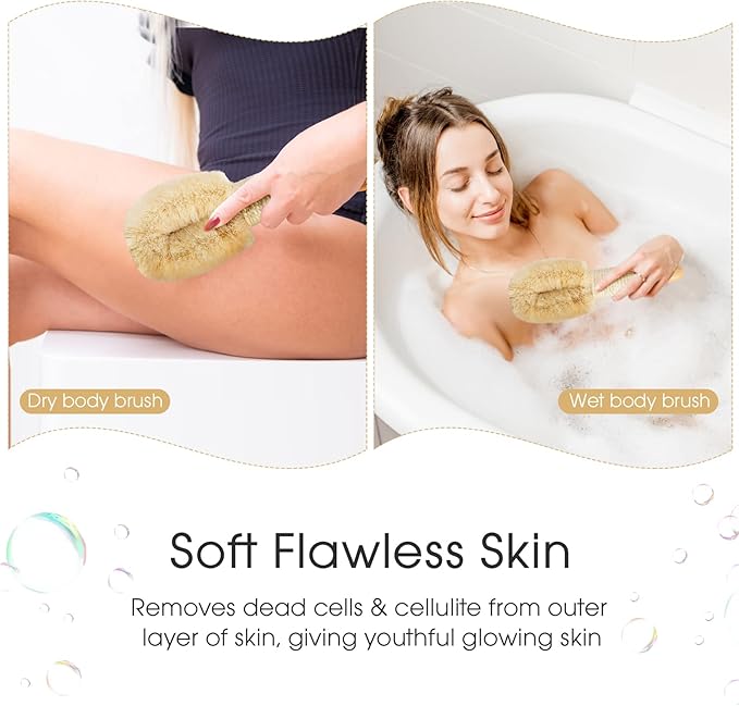 Dry Brushing Body Brush for Skin - Exfoliating Body Scrubber Brushes Natural Sisal Bristle for Lymphatic Drainage Cellulite Body Exfoliator for Bath Shower to Improve Circulation Stop Ingrown Hairs