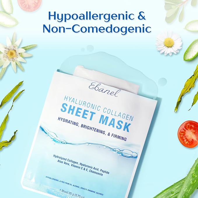 Ebanel 40 Pack Collagen Face Mask with Hyaluronic Acid, Vitamin C, Peptide, Aloe, Instant Brightening Hydrating Face Masks Skincare Korean Sheet Mask, Skin Firming, Lifting Anti Aging Facial Masks