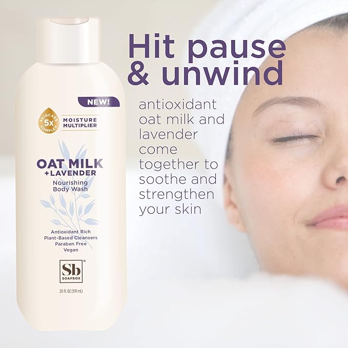 Soapbox Body Wash, Oat Milk + Lavender Body Wash, Vegan & Moisturizing, Calming with Shea Butter, 3 Pack, 20oz Each