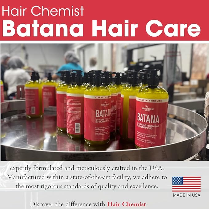 Hair Chemist Batana Strengthening Large Shampoo, Conditioner and Hair Oil Set (3-PC SET) - Batana Shampoo and Conditioner for Hair Growth, Thickening and Strength, Batana Hair Oil