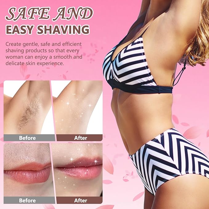 Bikini Trimmer for Women, 2 in 1 Electric Razors for Women Painless Body and Facial Hair Removal, IPX7 Waterproof Wet & Dry Use Bikini Trimmer for Ladies Pubic, Legs, Face, Underarms (Pink)