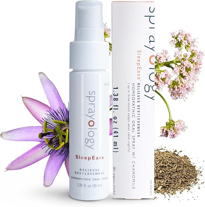 Sprayology SleepEase Homeopathic Sleep Support Spray – Natural Bedtime Relaxation with Valerian Root & Chamomile, No Melatonin, Vegan & Cruelty-Free, Fast-Absorbing Oral Spray (1.38 fl oz)