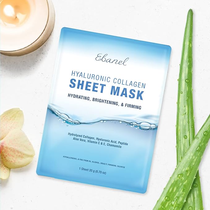 Ebanel 15 Pack Collagen Face Mask with Hyaluronic Acid, Vitamin C, Peptide, Aloe, Instant Brightening Hydrating Face Masks Skincare Korean Sheet Mask, Skin Firming, Lifting Anti Aging Facial Masks