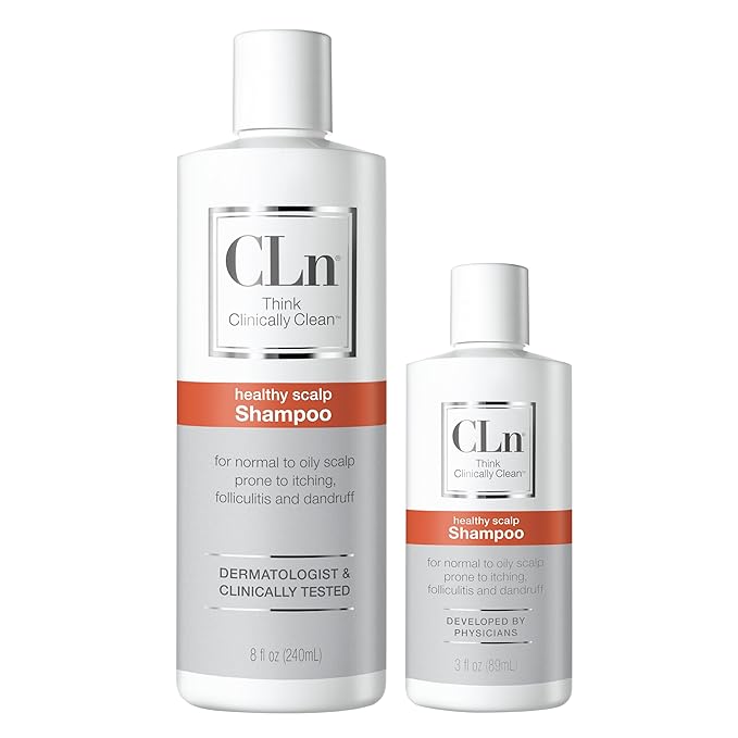 CLn Shampoo with Salicylic Acid – 3 fl oz, Clarifying Anti Dandruff Shampoo for Oily Hair, Itchy or Flaky Scalp Prone to Dandruff, Folliculitis & Seborrheic Dermatitis, Hypoallergenic Formula