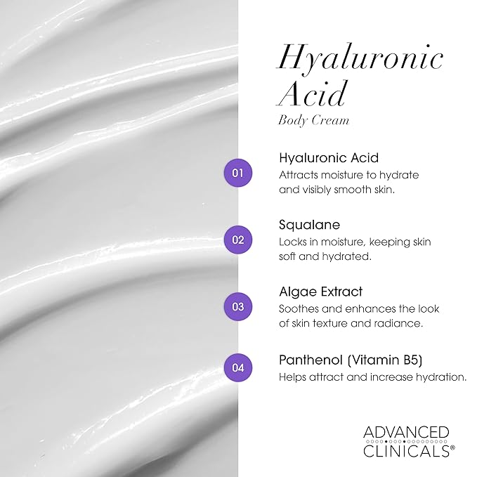 Advanced Clinicals Hyaluronic Acid Moisturizer Body Cream W/Vitamin E | Hydrating Cream & Body Lotion For Women & Men To Help Improve Look of Wrinkles, Dry Skin, Crepey Looking Skin, 16OZ, 2-Pack