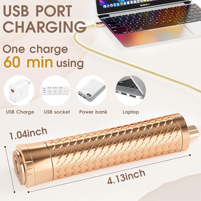 Facial Hair Removal for Women, Rechargeable Hair Removal Device, Painless Face Electric Razor/Shaver for Lip, Arms, Face, Peach Fuzz (Yellow)