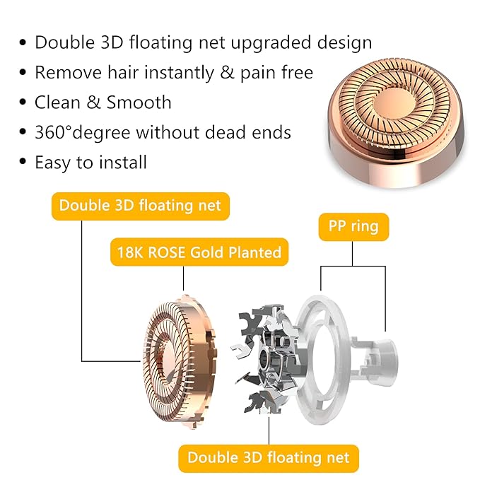 Facial Hair Remover Replacement Heads: Compatible with Finishing Touch Flawless Facial Hair Removal Tool for Women As Seen On TV 18K Gold-Plated Rose Gold (Generation 2 2pack)