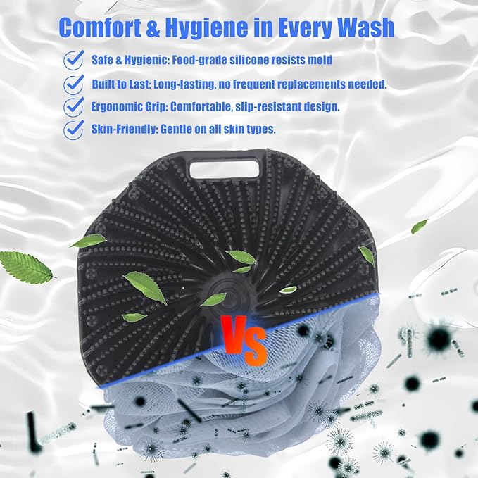 Silicone Body Scrubber – Exfoliating Body Brush for Shower, Soft Silicone Scrub for Men & Women, Shower Scrubber for Skin Care, Body and Face Scrub (Black)