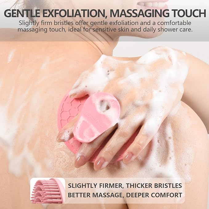 Silicone Body and Face Scrubber Set 3 Pack, BEAUTAIL Shower Bath Scrubber, Gentle Exfoliating Brush for Women Men Baby Sensitive Skin, More Hygienic Than Traditional Loofah, Long Lasting, Pink+Green