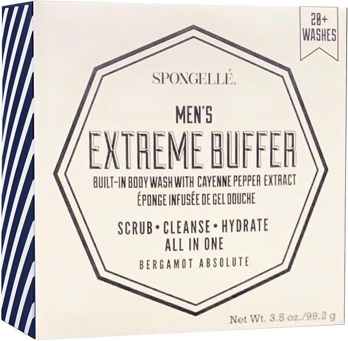 SPONGELLÉ Men's Extreme Buffer - Body Wash/Shower Gel Sponge - Bergamot Absolute White