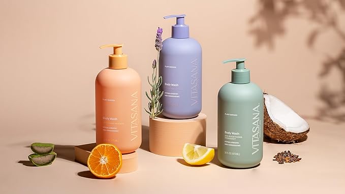 Vitasana Natural Body Wash for Sensitive Skin, 16oz – Lavender Citrus Scent, Plant-Based, EWG Verified, Hypoallergenic, Paraben-Free, Sulfate-Free, Cruelty-Free