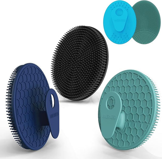 INNERNEED Food Grade Silicone Body Scrubber Gentle Exfoliating Brush for Women Men Deep Clean for All Skin Types, More Hygienic and Well Lather (Black+Dark Green+Dark Blue)