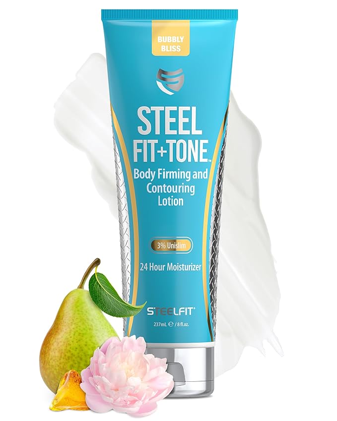 SteelFit Firming Body Lotion - Contouring & Skin Tightening Cream for Body - Firm & Tone Cellulite Remover for Legs Belly & Saggy Skin - Nourishing & Soothing with Shea & Cocoa Butter - Bubbly Bliss