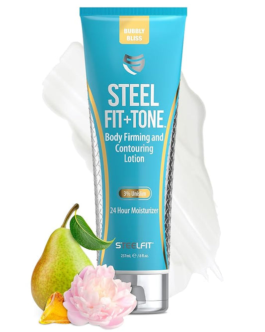 SteelFit Firming Body Lotion - Contouring & Skin Tightening Cream for Body - Firm & Tone Cellulite Remover for Legs Belly & Saggy Skin - Nourishing & Soothing with Shea & Cocoa Butter - Bubbly Bliss