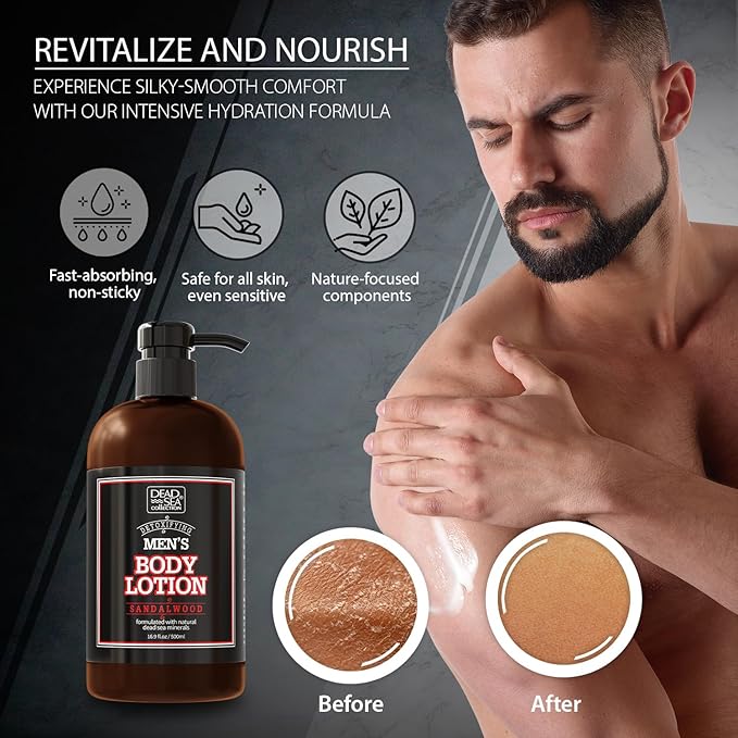 Dead Sea Collection Sandalwood Men's Body Lotion - Maximum Hydration Nourishing Moisturizing Lotion for Men - 16.9 Fl Oz Bottle