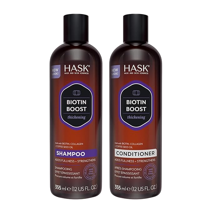 HASK Biotin Boost Thickening Shampoo + Conditioner Set | Adds Fullness, Strengthens, Volumizes, Sulfate-Free, Paraben-Free, Gluten-Free, Color Safe