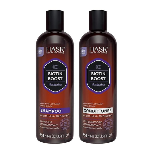 HASK Biotin Boost Thickening Shampoo + Conditioner Set | Adds Fullness, Strengthens, Volumizes, Sulfate-Free, Paraben-Free, Gluten-Free, Color Safe