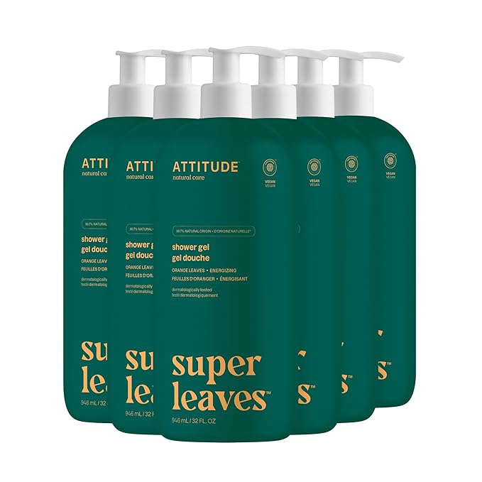 ATTITUDE Body Wash, EWG Verified Shower Gel, Dermatologically Tested, Plant and Mineral-Based, Vegan Personal Care Products, Orange Leaves, 32 Fl Oz (Pack of 6)