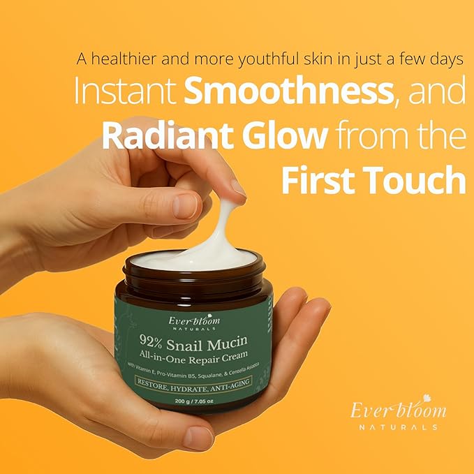 92% Snail Mucin Face Moisturizer Cream Large 7oz with Centella Asiatica, Squalane & Vitamin E, Lightweight Hydrating Korean Skin Care, Repair Cream for Dull Skin, Fine Lines, Acne Sensitive Skin, CICA