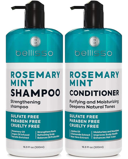 Rosemary Shampoo and Conditioner Set – with Rosemary Oil and Peppermint - Sulfate Free Moisturizing Products for Women and Men, Helps Flaky, Dry Scalp and Dandruff, Salon Thickening for Thinning Hair