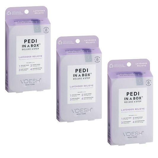VOESH Pedi in a Box 4 Step Lavender - 3 Pack, Relaxing Spa Pedicure, At-Home Pedicure, DIY Pedi, Pedicure Supplies, Foot Care, Foot Spa, Vegan