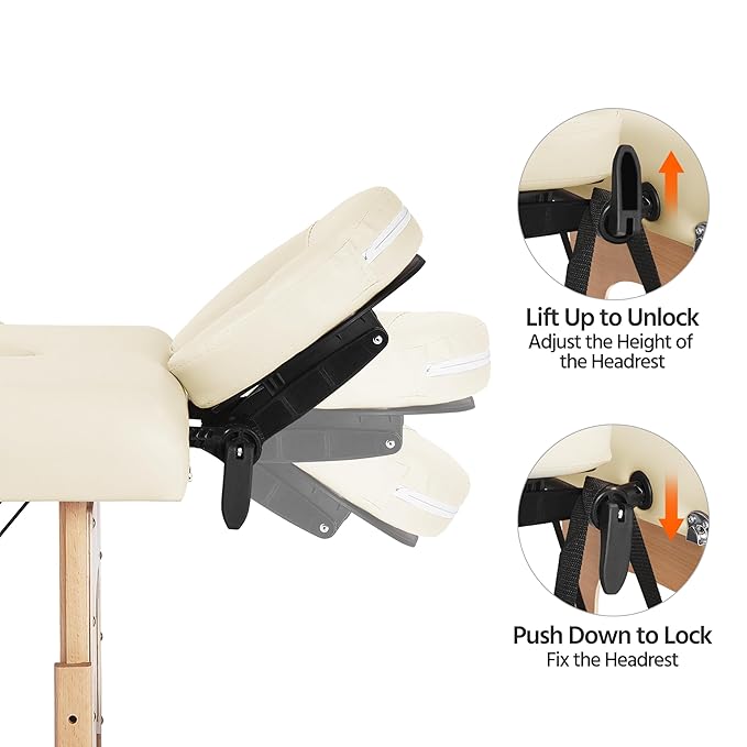 Yaheetech Massage Table Lash Bed Portable Massage Spa Bed Beauty Tattoo Table Adjustable for Eyelash Tech Physical Therapy Couch, Cream