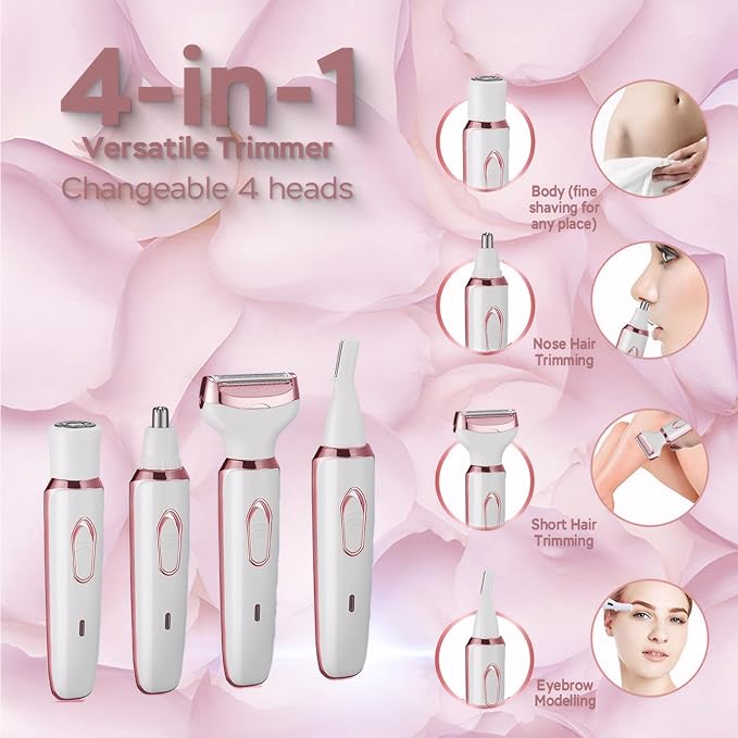 Electric Razors for Women, 4-in-1 Women’s Facial Hair Removal, Face Shaver Ebrow Trimmer Pubic Bikini Trimmer Portable Ladies Shaver Womens Razors for Shaving