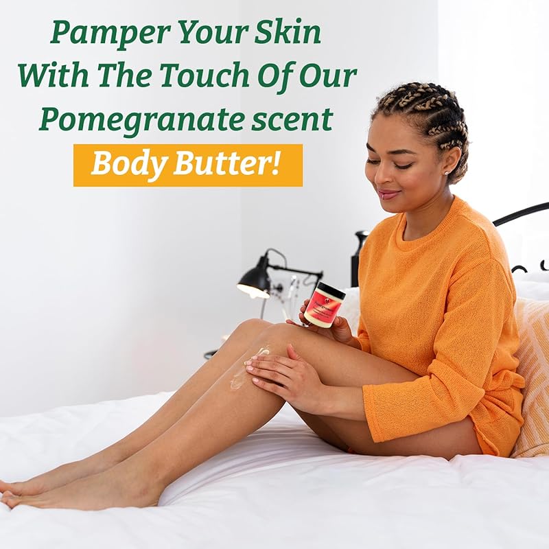 Ultra-Soft Shea Body Butter, Dry Skin Cream for Radiant Moisturized Skin, Natural Hydrating Body Lotion with Aloe Vera, Argan Oil, Rosehip Oil, (Pomegranate, 8oz)