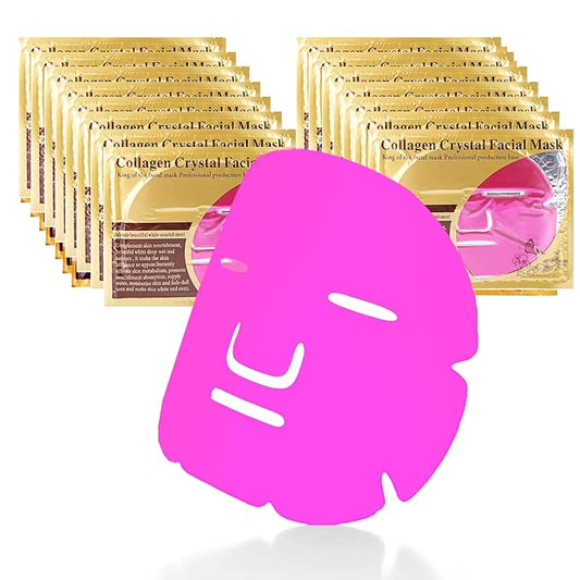 Collagen Face Sheet Mask - Collagen Anti-Aging Korean Face Sheet Mask for All Skin Types - 15 Sheets of Luxury with Collagen & 24K Gold - Gift for Mom, Girlfriend, or Wife (24K-Pink)