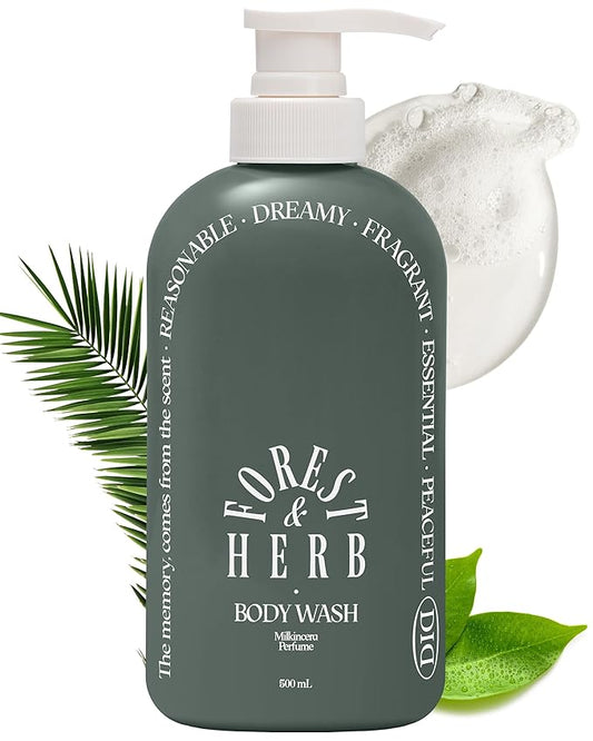 ODID Milk in Cera Perfume Body Wash - Korean Moisturizing Body Cleanser for All Skin Types - Natural Green Herb Scent - with Milk Protein and Ceramide, 16.9 fl.oz.