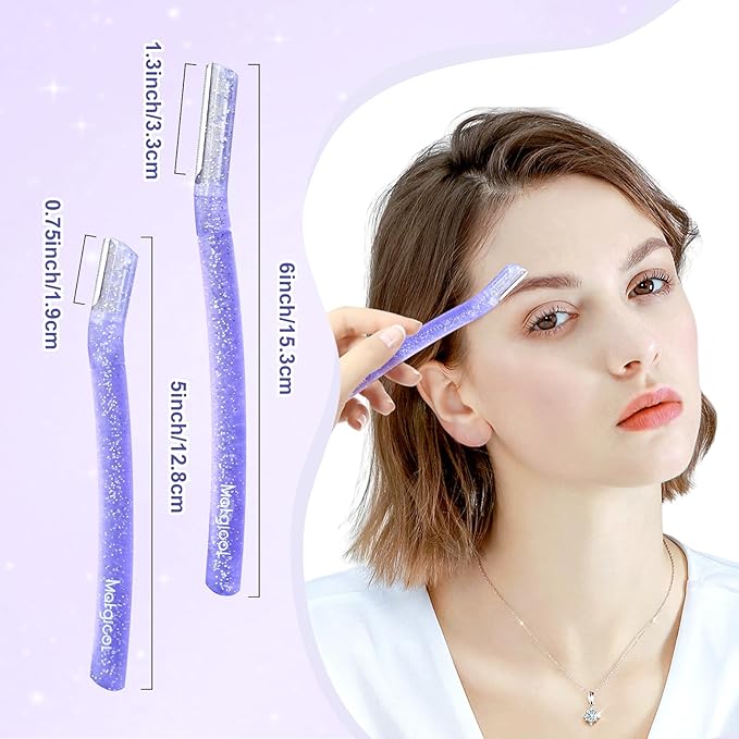 Women’s Dermaplane Razor for Face & Eyebrow - Anti-Cutting Japanese Blades for Eyebrow and Facial Hair Removal, Achieve Silky Skin and Perfect Brows (Purple, 3 Count)