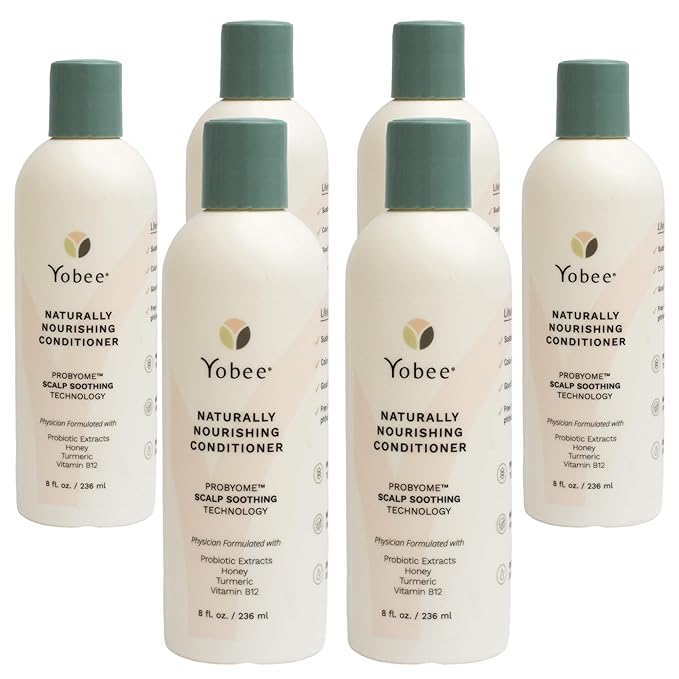 Yobee Naturally Nourishing Hair Conditioner - Dry, Itchy Scalp & Dandruff Relief - Hydrating w/Probiotic extracts, Honey, Turmeric, Vitamin B12, Coconut & Avocado Oil - Adults and Children (6)