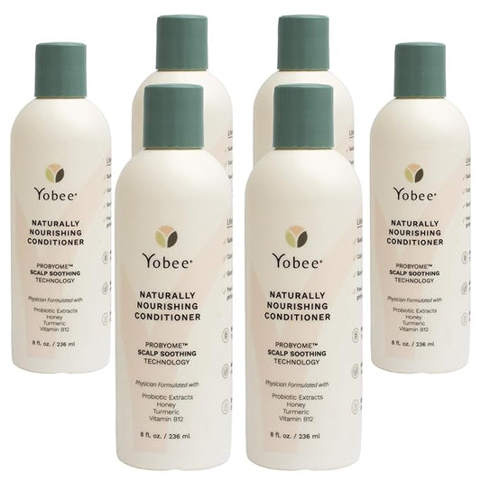Yobee Naturally Nourishing Hair Conditioner - Dry, Itchy Scalp & Dandruff Relief - Hydrating w/Probiotic extracts, Honey, Turmeric, Vitamin B12, Coconut & Avocado Oil - Adults and Children (6)