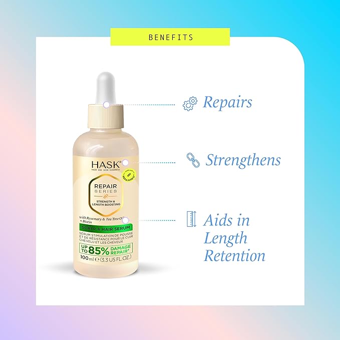 HASK Intensive Repair Hair Oil & Strength & Length Boosting Scalp and Hair Serum - Repairs Damage, Strengthens, Adds Shine & Moisture, Prevents Breakage, Sulfate-Free, Cruelty-Free