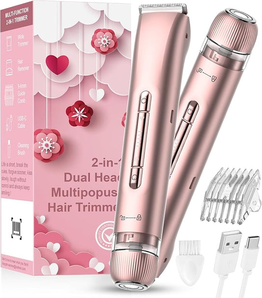 Bikini Trimmer for Women - Electric Razors for Women | Dual Head Electric Shaver for Ladies for Facial Hair Removal, IPX7 Waterproof, Painless & Flawless, USB Rechargeable, for Face, Bikini, Body, Leg