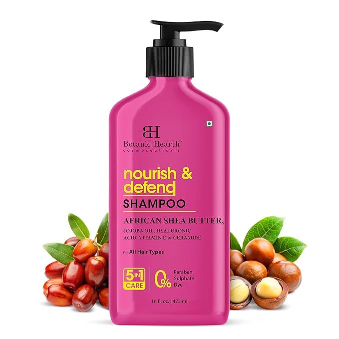 Botanic Hearth African Shea Butter Shampoo Infused With Jojoba Oil, Hyaluronic Acid, Vitamin E & Ceramide | Clarifying Shampoo To Nourish, Defend & Strengthen Hair | For All Hair Types, 16 Fl Oz