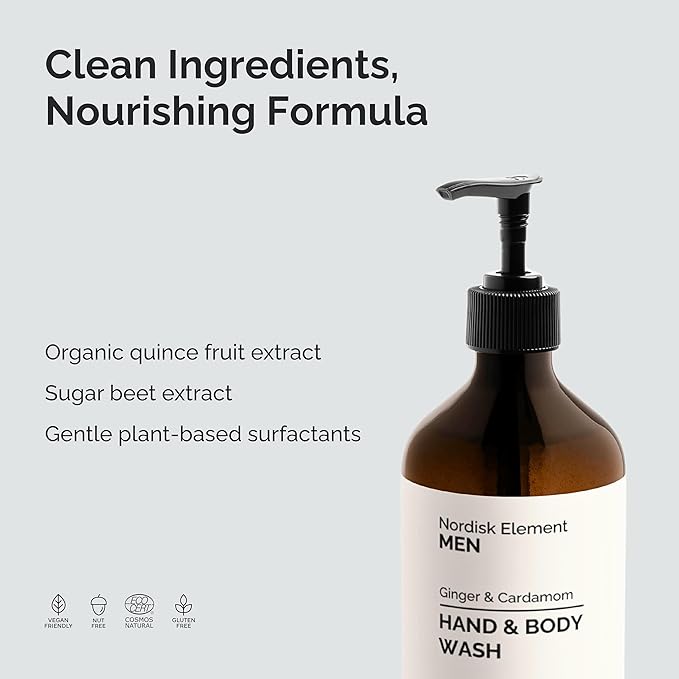 Nordisk Element Men Body Wash with Nourishing, Natural Ingredients | Gently Cleanses & Hydrates the skin | Paraben and Phthalate Free | Ginger & Cardamom |16.5 Fl Oz