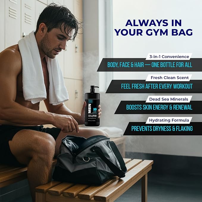 Dead Sea Collection TOP 10 ACTIVE Mens Body Wash 3 in 1 – Sandalwood Body Wash for Men – Shower Gel – Shampoo – Shower Soap for Face and Hair – Pack of 2 Bottles (33.8 Fl. Oz. Each)