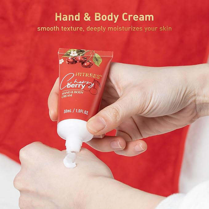 Spa Gifts for Women, Cherry & Berry Spa Gift Set for Teenage Tote Bag, Shower Gel, Hand & Body Lotion, Hitrees Birthday for Best Friend Woman, Mom, Mothers Day