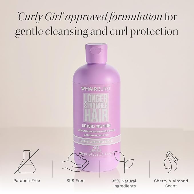 HAIR BURST Wavy & Curly Hair Conditioner - Sulfate, SLS, Paraben Free, CGM Approved - Nourishing Amino Acids, Almond Extract & Cherry Oil - Curl Enhancing, Frizz Control & Moisturising