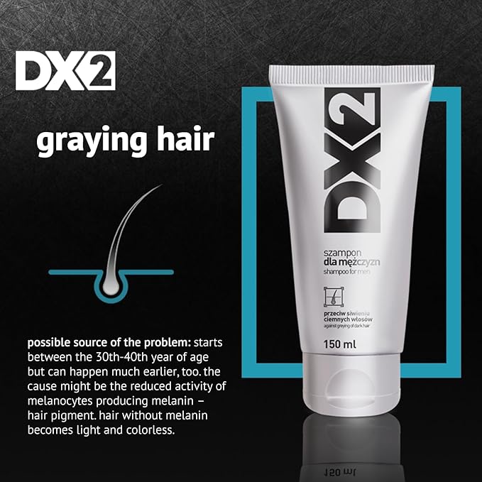 DX2 - Prevent Grey Hair Shampoo for Men - Gradual Dark Color Restoration, Daily Care to Protect Follicle Pigmentation - 150ml