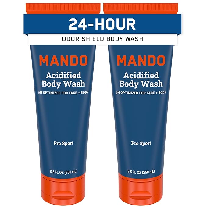 Mando Odor Shield Body Wash - 24 Hour Control - Removes Odor Better than Soap - SLS Free, Paraben Free, Skin Safe - 8.5 Ounce (Pack of 2) (Pro Sport)