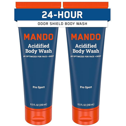 Mando Odor Shield Body Wash - 24 Hour Control - Removes Odor Better than Soap - SLS Free, Paraben Free, Skin Safe - 8.5 Ounce (Pack of 2) (Pro Sport)