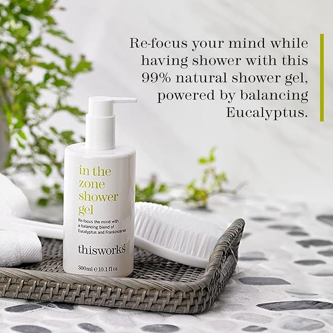 This Works In The Zone Body Lotion & Shower Gel Duo: Hydrating Moisturizer & Refreshing Body Wash with Essential Oils, Eucalyptus & Frankincense, Vegan, 10.1 oz Each